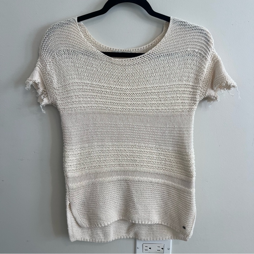 American Eagle Outfitters Women's Cream Knit Sweater Boho Bohemian Cable Knit